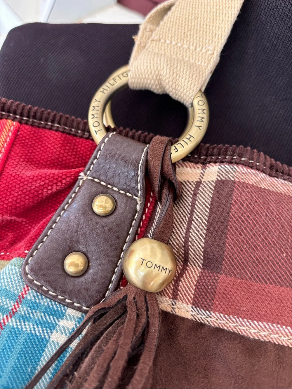 Vintage Y2K Tommy Hilfiger Y2K Womens Patchwork Corduroy Plaid Trim Purse